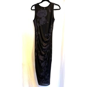 Dress By Pretty Garden Black Grey Floral Stretch Ruched Waist  Sz M NWT Y2K Look